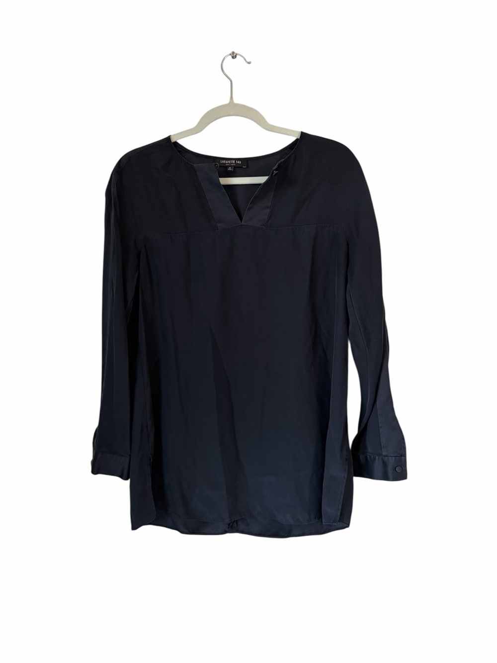 Lafayette 148 New York Black Split-Neck Long Sleeve Tunic